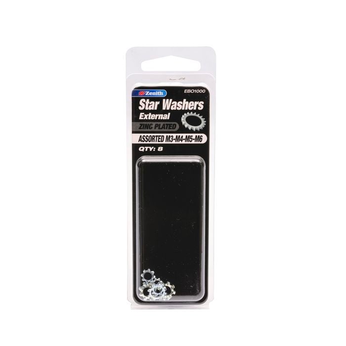 Zenith M3-M4-M5-M6 Zinc Plated Assorted External Star Washer - 8 Pack