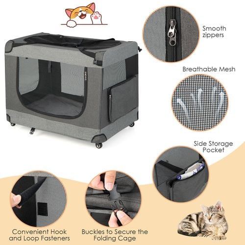 Costway Portable Pet Travel Carrier Large Soft Pet Crate 82.5x59x67cm Grey Bunnings Australia