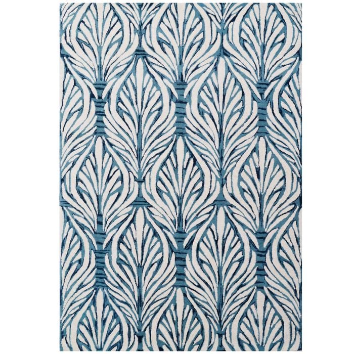 Handmade Abstract Wool Rug-6306-Sea Blue/Ivory-110x160cm