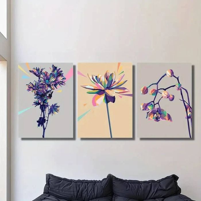 3pcs Flowers in Pop Art Purple Orchids Print 100% Australian Made 3 x 40x60cm (Metal Print)
