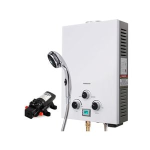 Thermomate Portable Gas Outdoor Camping Hot Water Heater System, with 12V Pump, Shower Head, White