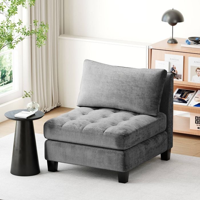 Advwin Armless Single Sofa Chenille Modular Lazy Couch Lounge Chair Couch Free Combination Grey