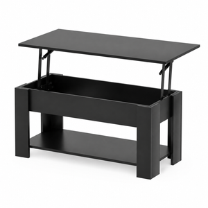 Roomo Lift Top Coffee Table with Hidden Storage, Modern Black Coffee Table with Lift-Top & Storage Shelf