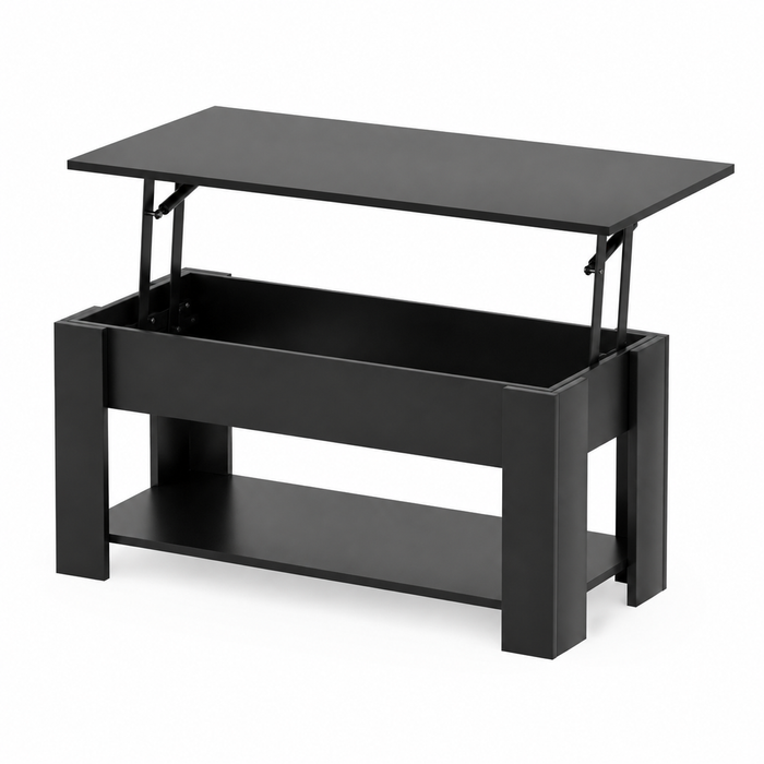 Roomo Lift Top Coffee Table with Hidden Storage, Modern Black Coffee Table with Lift-Top & Storage Shelf