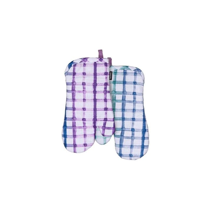 Ladelle Tri-colour Trinny Random Pattern/Colour Reversible Set of 2 Oven Mitts 18 x 33 cm