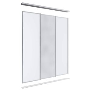 Lugna 2100 x 1800mm Clear Anodised 1 Mirror 2 Melamine Wardrobe Triple Sliding Doors