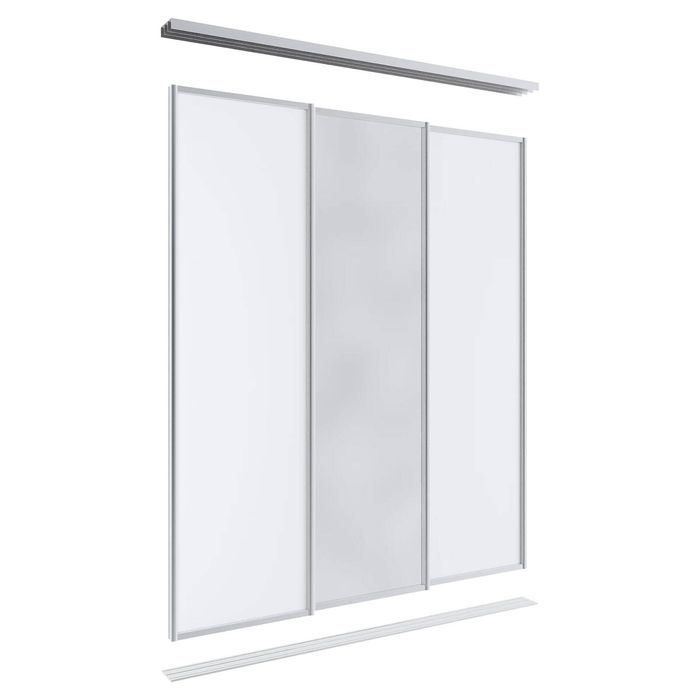 Lugna 2100 x 1800mm Clear Anodised 1 Mirror 2 Melamine Wardrobe Triple Sliding Doors
