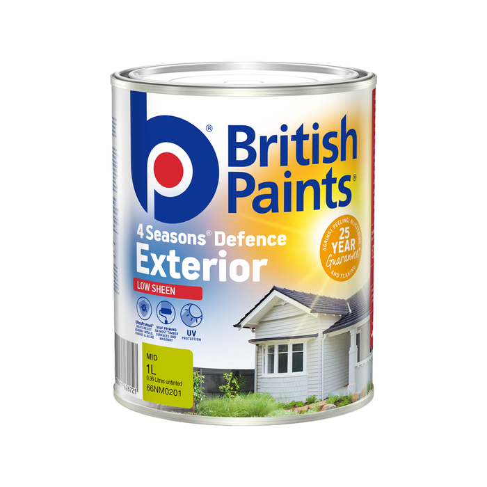 British Paints 1L Mid Base Low Sheen 4 Seasons Exterior Paint