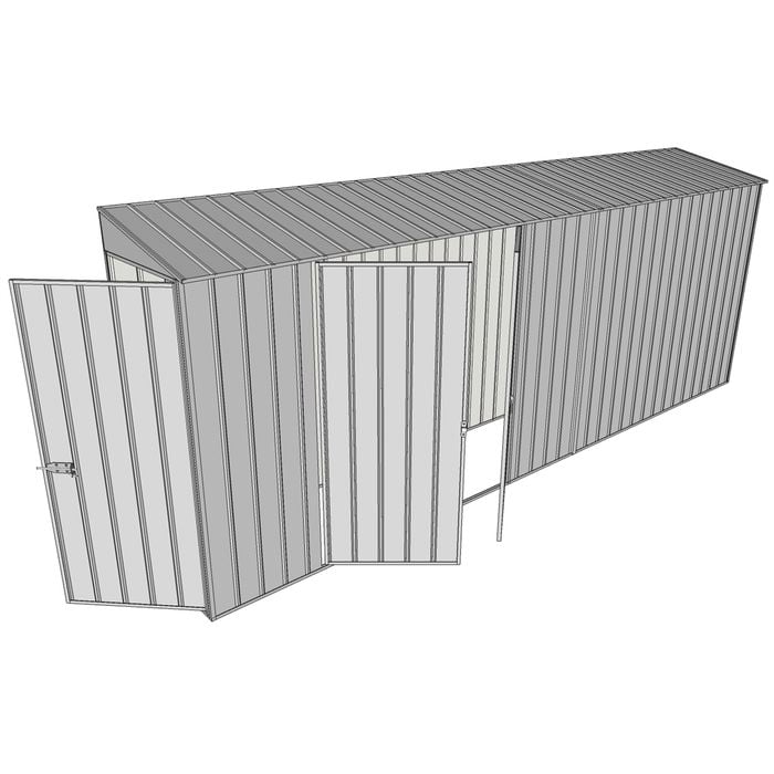 Build-a-Shed 0.8 x 5.2 x 2m Single Hinged Door Skillion Shed with Double Hinged Side Doors - Zinc
