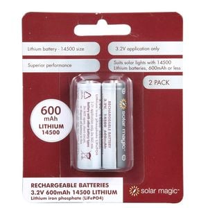 Solar Magic 3.2V 600mAh 14500 Lithium Batteries - 2 Pack