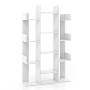 Costway Wooden 13 Sorage Bookcase Open Display Shelf Study Office White