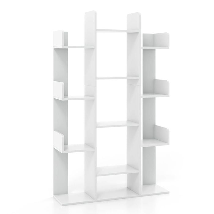 Costway Wooden 13 Sorage Bookcase Open Display Shelf Study Office White