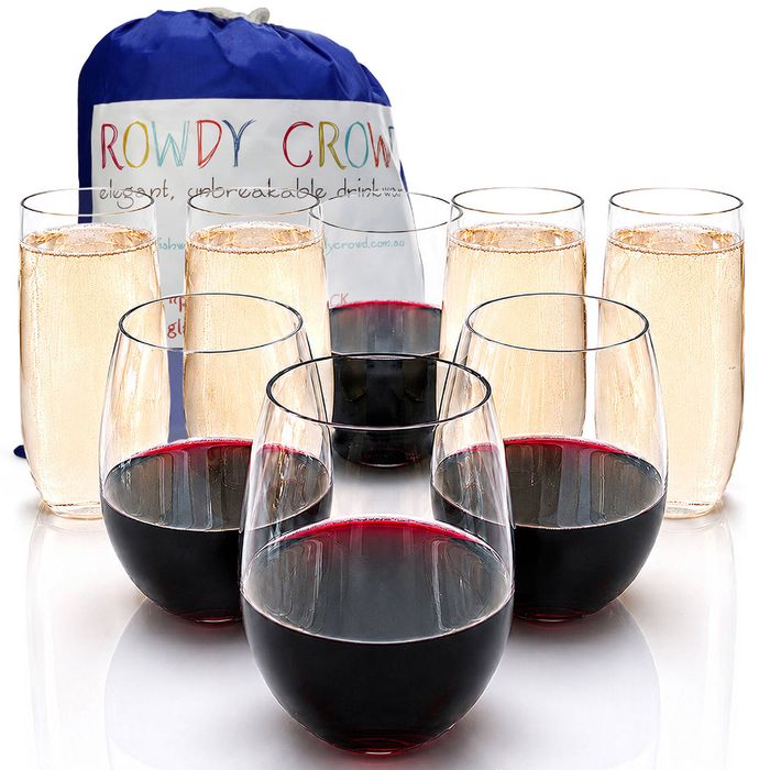 Rowdy Crowd Wine Tumblers & Champagne Flutes 8 Pack - Unbreakable Tritan Plastic Dishwasher Safe