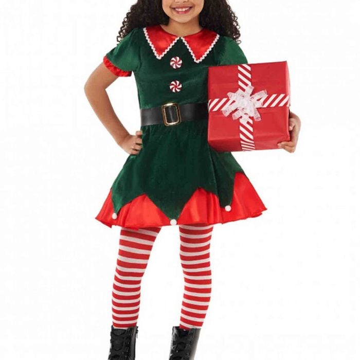 Workshop Elf Girls Red And Green Christmas Costume - Small