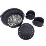 Viviendo Glass and Silicone Air Fryer Pot with Non-Stick Liner Tray Oven Microwave Dishwasher Safe - Grey 1.2L