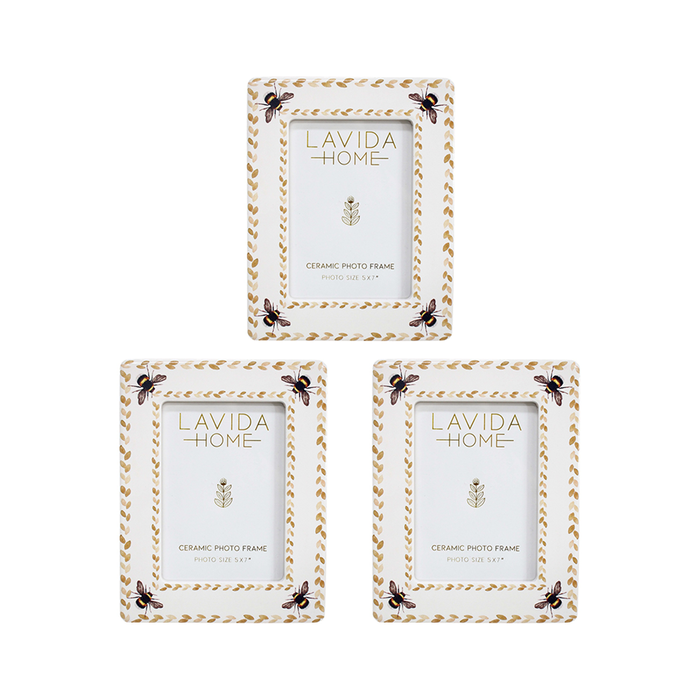 3pk Lvd 5x7 Inch Bee Ceramic Table/wall Decor Picture/photo Frame 23x18x1cm
