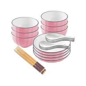 SOGA Pink Japanese Style Ceramic Dinnerware Set of 10