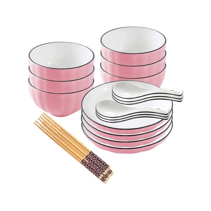 SOGA Pink Japanese Style Ceramic Dinnerware Set of 10