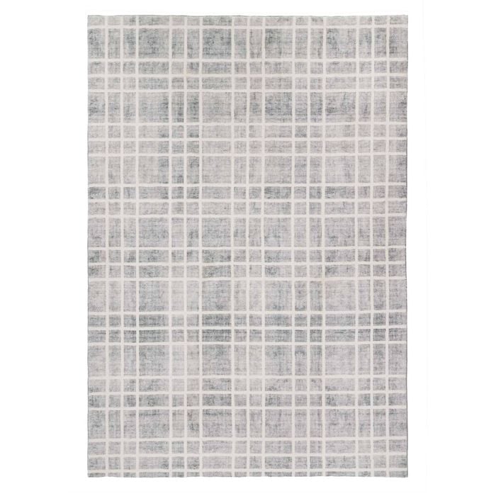 Loopsie-230cm X 160cm-zeb Grey And Ivory Plaid Washable Rug