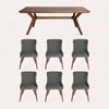 SK Designer Living | 7-Piece Dining Set | Doreen Wood Dining Table 180cm & Osaka Upholstered Dining Chair | Walnut - Grey Fabric