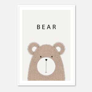 Galrie Charming Minimalist Bear Art Print - Ideal for Nursery and Kids' Rooms, Poster Only, A0 84 x 119cm (33 X 47inch)