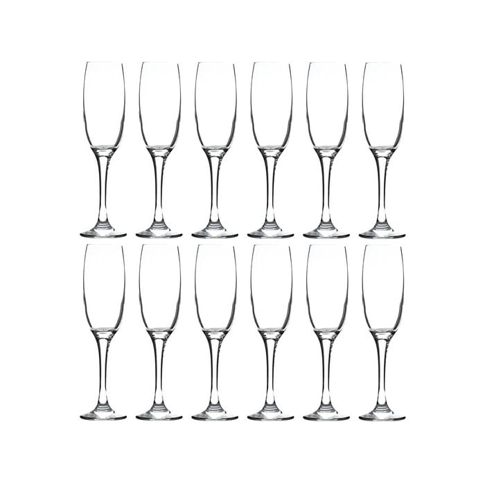 LAV Venue Glass Champagne Flutes - 220ml - Clear - Pack of 12