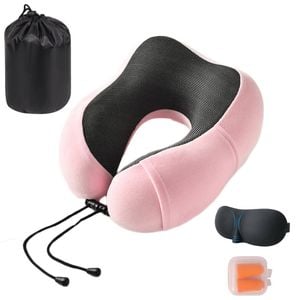 Catzon Travel Neck Pillow Premium Memory Foam-Pink