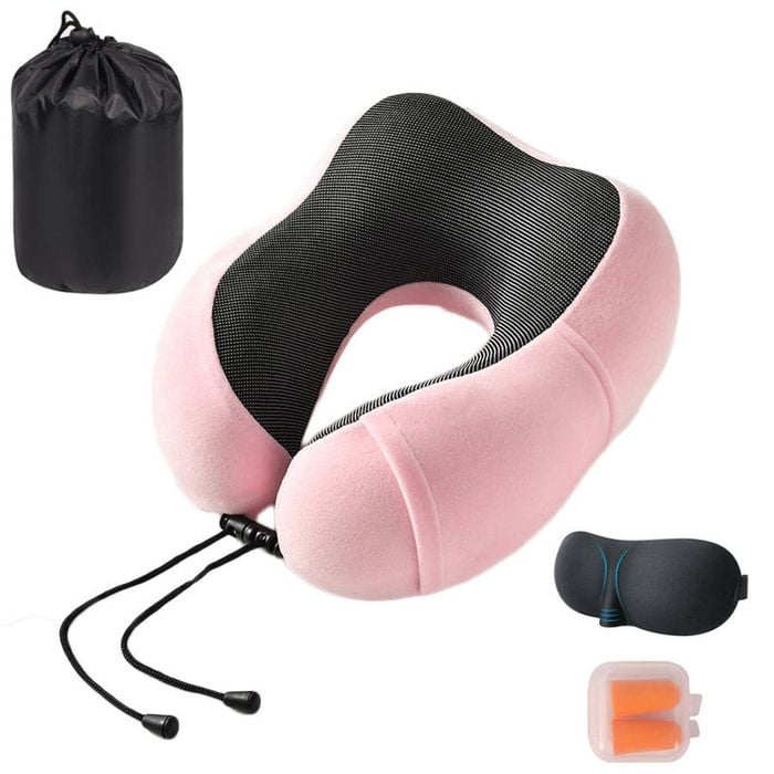 Catzon Travel Neck Pillow Premium Memory Foam-Pink
