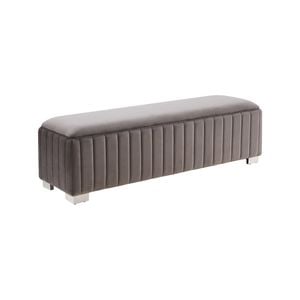 Bench Chair Fabric Padded Upholstered Seat Polished Stainless Steel Feet