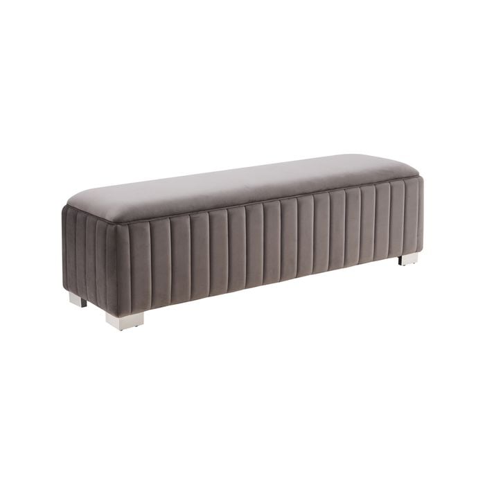 Bench Chair Fabric Padded Upholstered Seat Polished Stainless Steel Feet