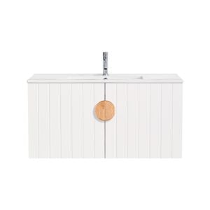 CIBO 900mm White Freshwater Wall Hung Bathroom Vanity With Oak Handles