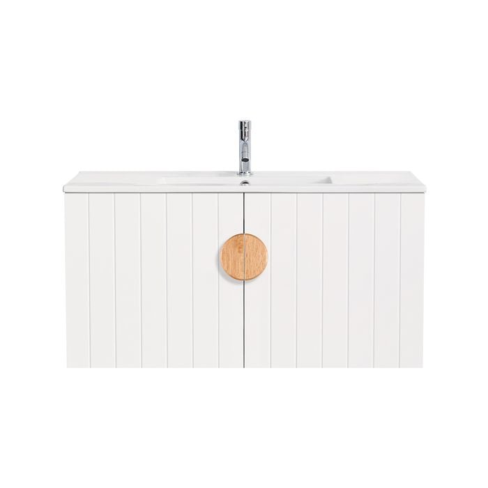 CIBO 900mm White Freshwater Wall Hung Bathroom Vanity With Oak Handles
