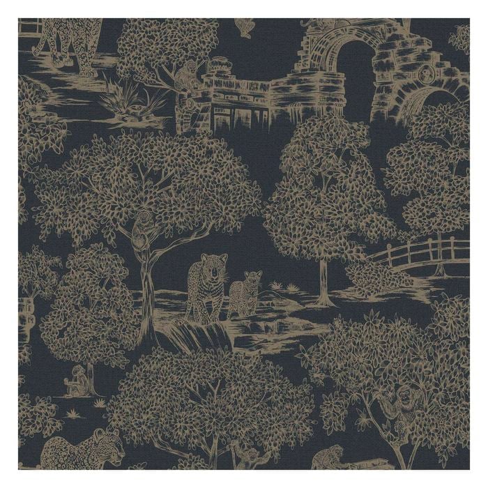 Samar Navy Animal/Trees Wallpaper 10.05m x 53cm