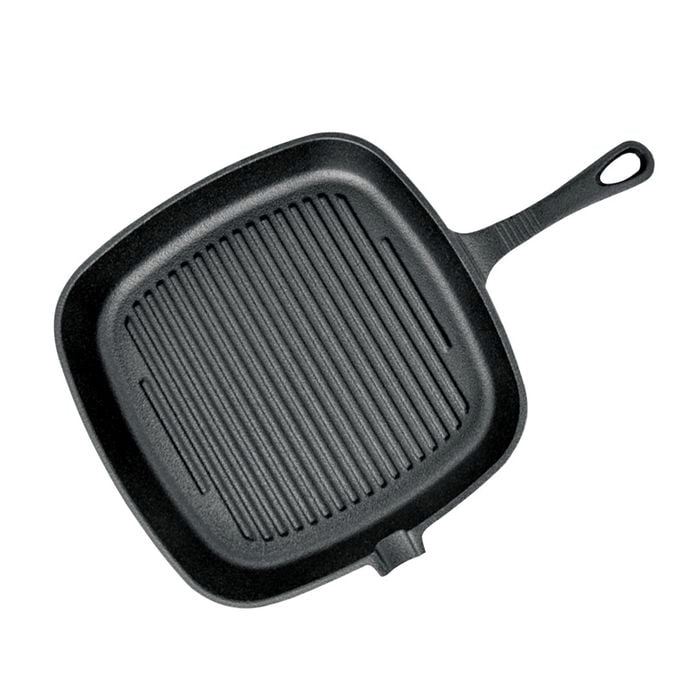 SOGA 23.5cm Square Ribbed Cast Iron Frying Pan
