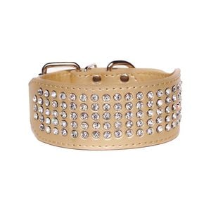 Cottonmore Dog Leather Collar Five Row Blingbling Rhinestones Diamante Collar Gold - L