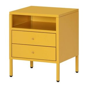 Familand Steel End Side Table Bedside Tables with 2x Storage Drawers Free standing in Yellow