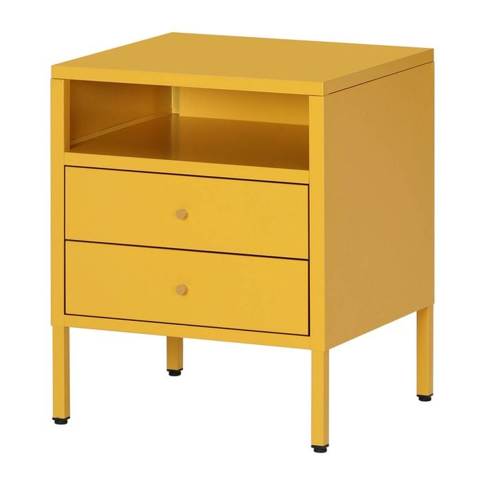Familand Steel End Side Table Bedside Tables with 2x Storage Drawers Free standing in Yellow