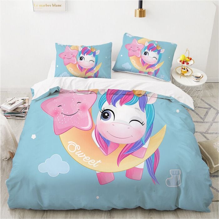 3D Crown Unicorn 360 Bed Pillowcases Quilt King Size