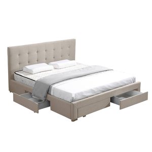 Levede Queen Size Beige Fabric Bed Frame Base With Storage Drawers