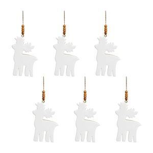 6x LVD Hanging Reindeer Wooden Ornament Home/Lounge Christmas Decor 13cm White