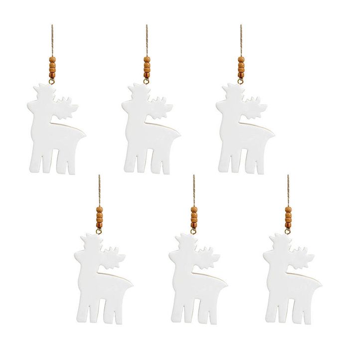 6x LVD Hanging Reindeer Wooden Ornament Home/Lounge Christmas Decor 13cm White