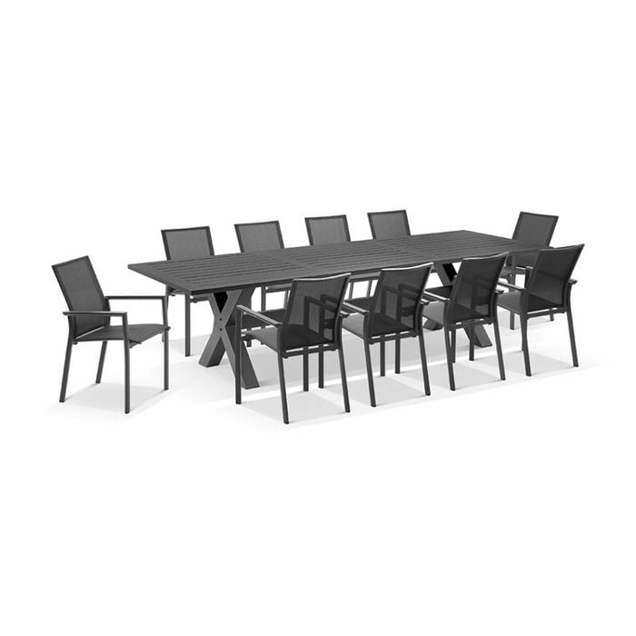 Tahitian 3m Aluminium Dining Table With 10 Patonga Chairs Charcoal