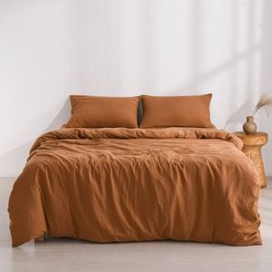Dreamaker Superfine Washed Microfibre Quilt Cover Set Rust Super King Bed