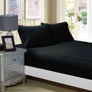 Fabric Fantastic 1000tc Ultra Soft Queen Size Bed Black Fitted Sheet & 2 Pillowcases Set