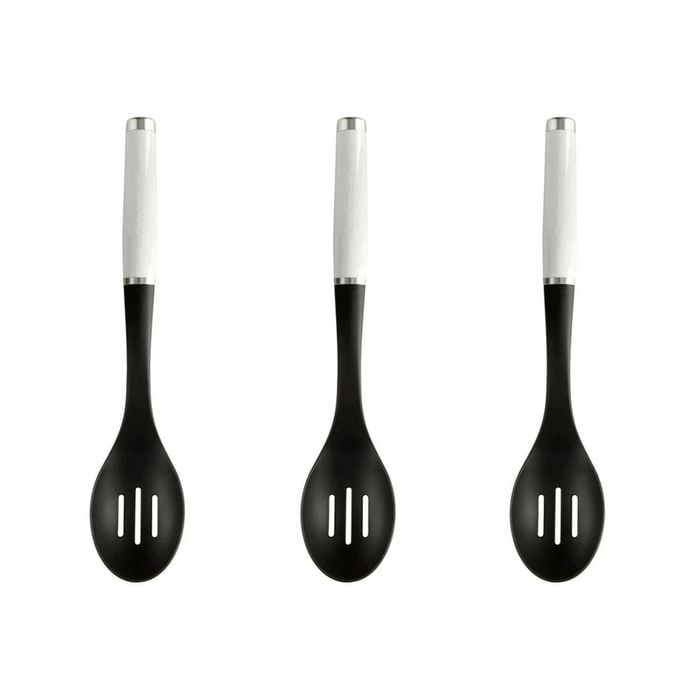 3PK KitchenAid Nylon Slotted Cooking Spoon 34cm - White