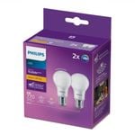 Philips A60 E27 LED 770lm Warm White 8W Globe - 2 Pack