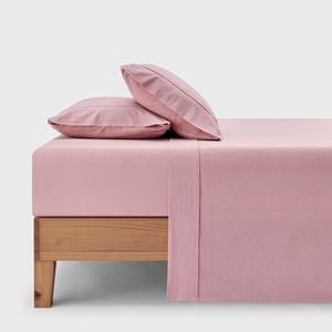 Dreamaker Bonnie Washed Cotton Sheet Set Pink Pearl Queen Bed