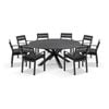 Houston Outdoor 1.8m Round Aluminium Dining Setting Charcoal With 8 Santorini Chairs & Denim Grey Cushions