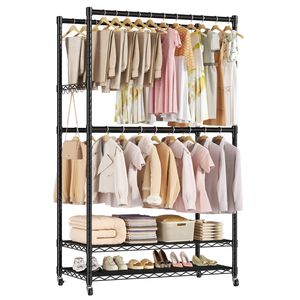 Ufurniture Clothes Rack with Adjustable Shelves & 4 Hanging Rods Black