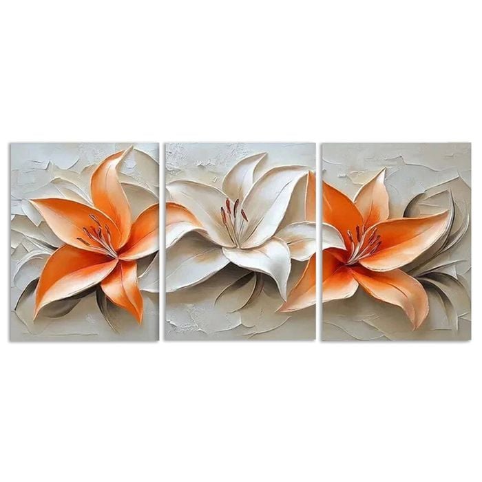 3pcs Oil painting orange lilies Print 100% Australian Made 3 x 40x60cm (Metal Print)